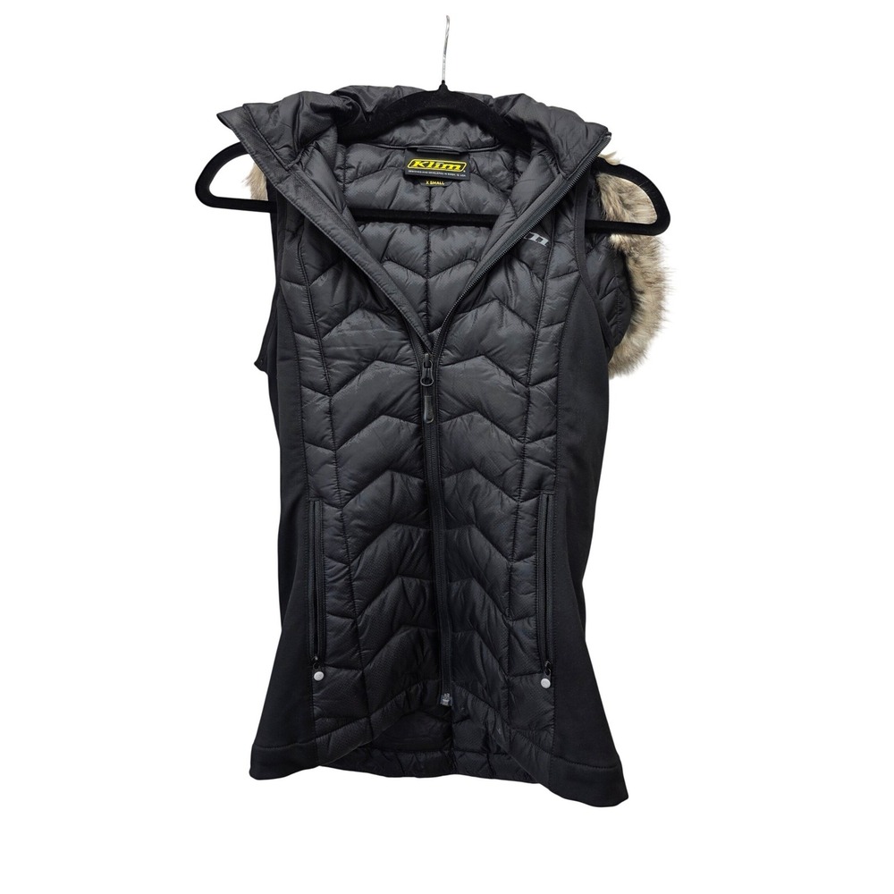 Klim Arise Vest Womens XS Black Quilted Insulated Hooded Faux Fur 4083-001